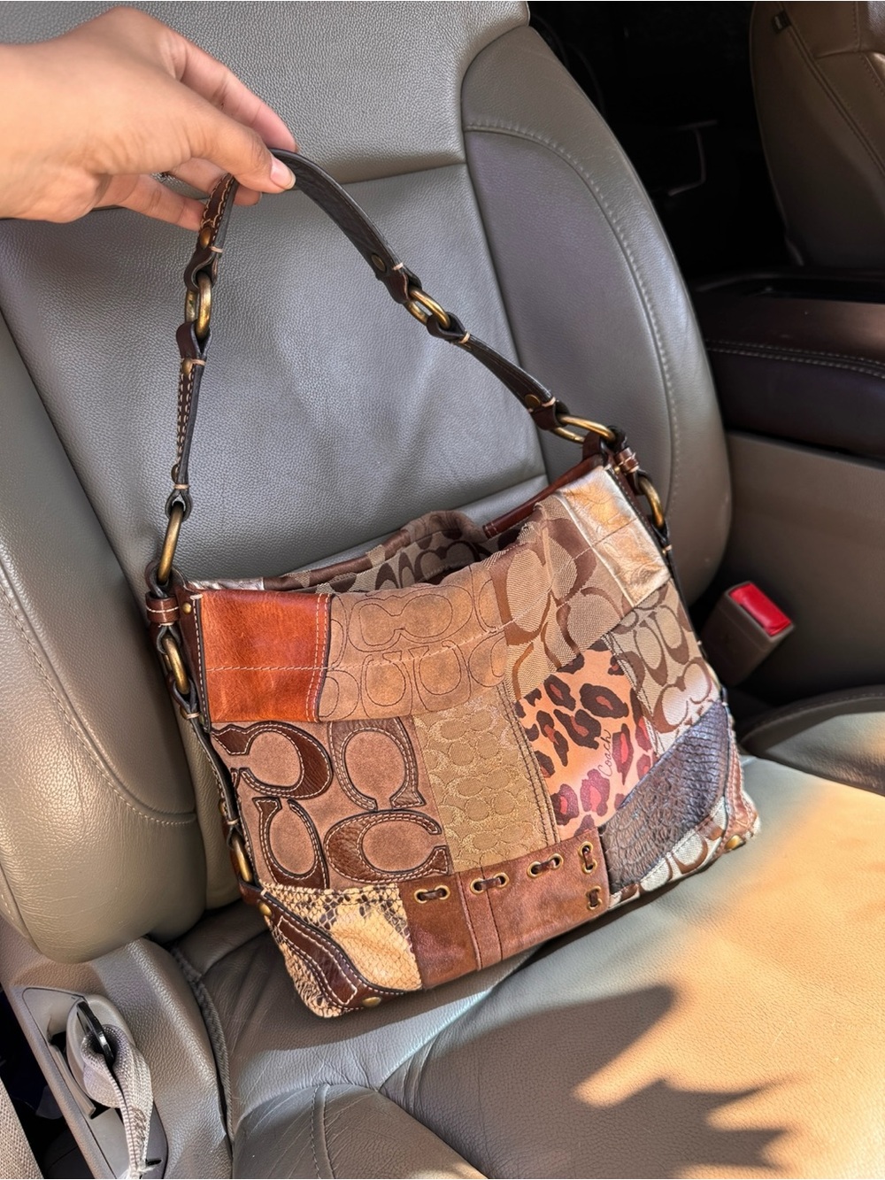 Coach Patchwork Shoulder Bag in Brown and Tan